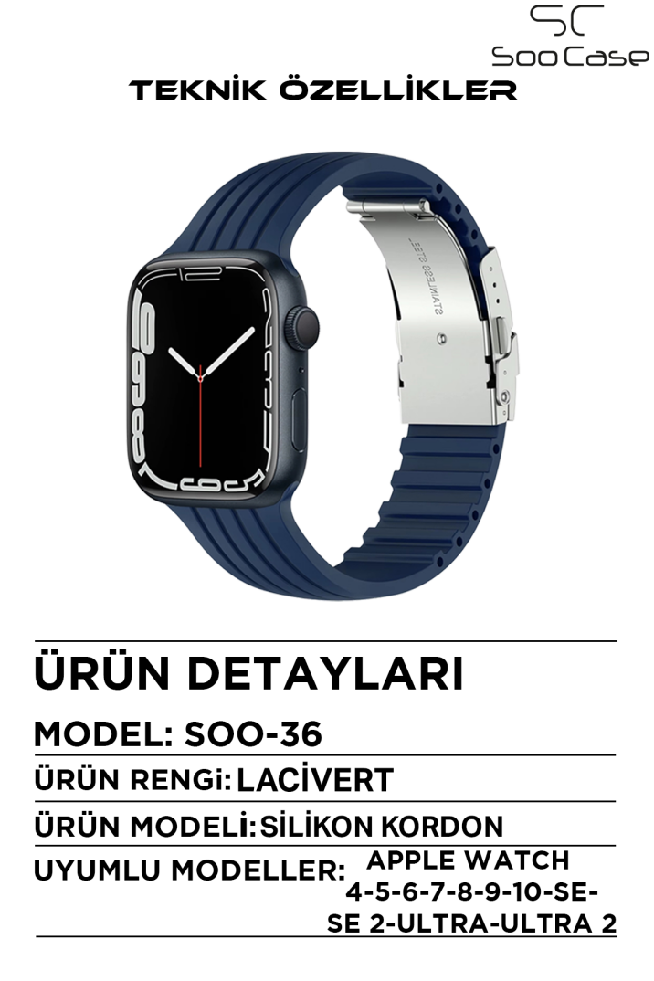 Apple Watch Uyumlu Watch 3 4 5 6 7 8 9 SeSeri 38 40 41 MM Klipsli Kordon Kayış Silikon MT36 - 30
