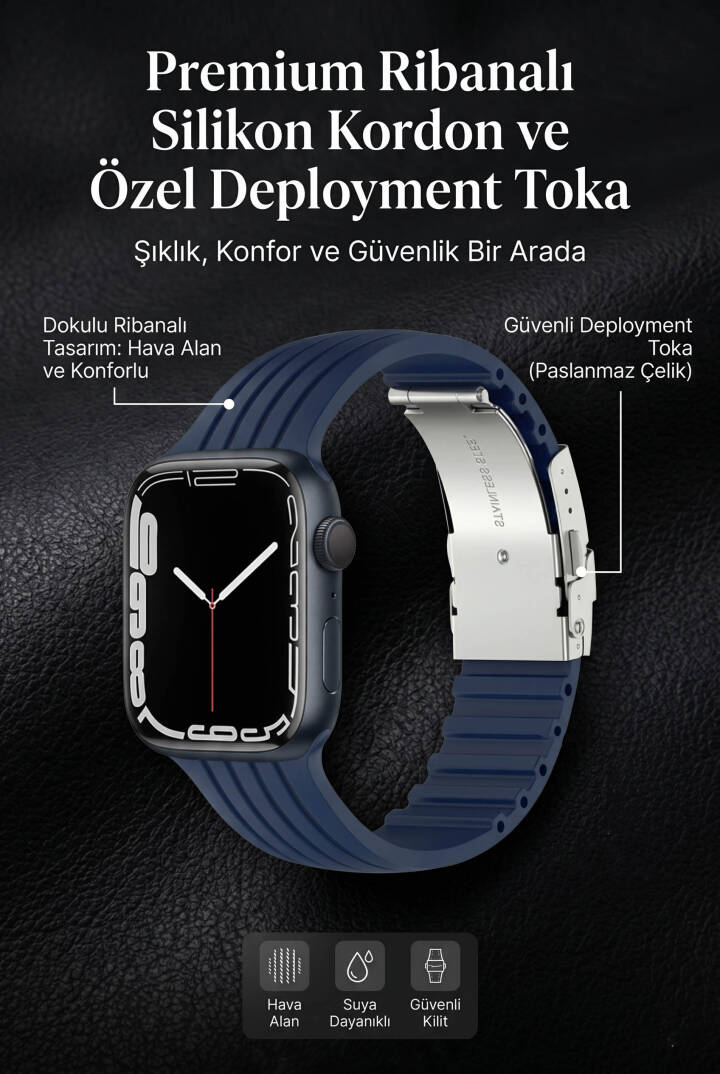 Apple Watch Uyumlu Watch 3 4 5 6 7 8 9 SeSeri 38 40 41 MM Klipsli Kordon Kayış Silikon MT36 - 32
