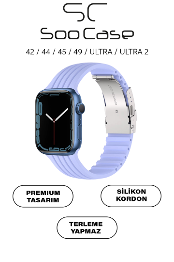 Apple Watch Uyumlu Watch 3 4 5 6 7 8 9 SeSeri 38 40 41 MM Klipsli Kordon Kayış Silikon MT36 Lila