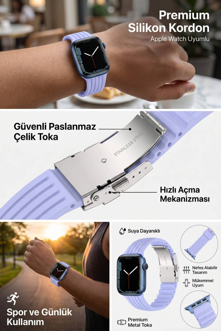 Apple Watch Uyumlu Watch 3 4 5 6 7 8 9 SeSeri 38 40 41 MM Klipsli Kordon Kayış Silikon MT36 - 37