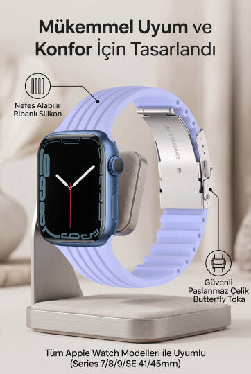 Apple Watch Uyumlu Watch 3 4 5 6 7 8 9 SeSeri 38 40 41 MM Klipsli Kordon Kayış Silikon MT36 - 38