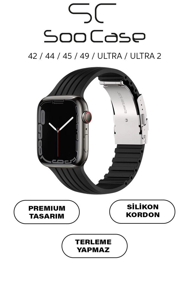 Apple Watch Uyumlu Watch 3 4 5 6 7 8 9 SeSeri 38 40 41 MM Klipsli Kordon Kayış Silikon MT36 - 40