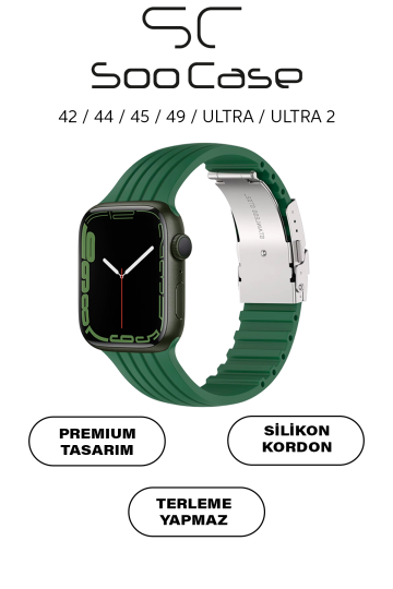 Apple Watch Uyumlu Watch 3 4 5 6 7 8 9 SeSeri 38 40 41 MM Klipsli Kordon Kayış Silikon MT36 Yeşil