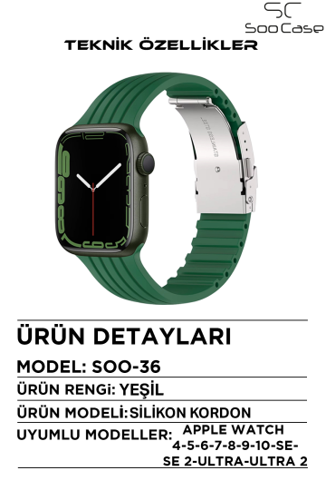 Apple Watch Uyumlu Watch 3 4 5 6 7 8 9 SeSeri 38 40 41 MM Klipsli Kordon Kayış Silikon MT36 - 48