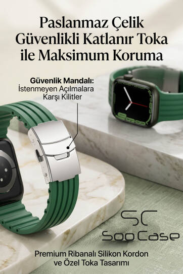 Apple Watch Uyumlu Watch 3 4 5 6 7 8 9 SeSeri 38 40 41 MM Klipsli Kordon Kayış Silikon MT36 - 49