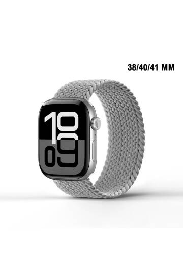 Apple Watch Uyumlu Watch 3 4 5 6 7 8 9 SeSeri 38 40 41mm Solo Loop Kordon Kayış Silikon L Beden MT86 Gri
