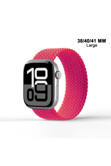 Apple Watch Uyumlu Watch 3 4 5 6 7 8 9 SeSeri 38 40 41mm Solo Loop Kordon Kayış Silikon L Beden MT86 Pembe