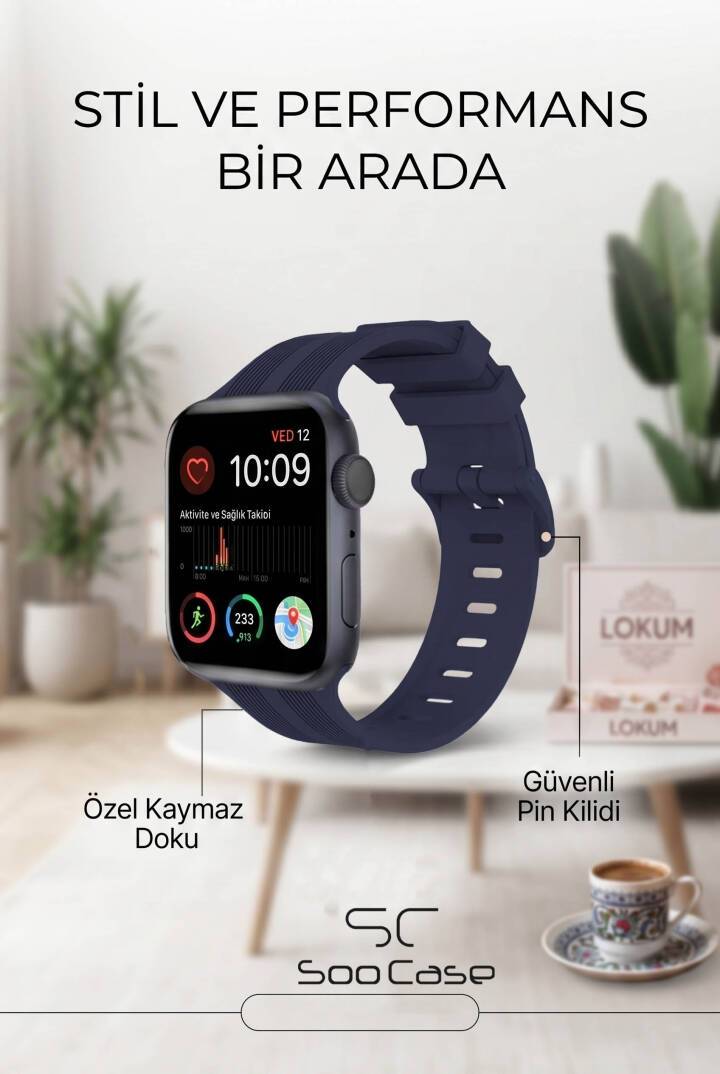 Apple Watch Uyumlu Watch 3 4 5 6 7 8 9 SeSeri 38 40 41mm Solo Loop Kordon Kayış Silikon S Beden MT86 - 5