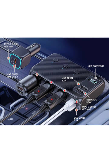 Araç Çakmaklık Çoğaltıcı USB Type-C Şarj Aleti MT-A9875 - 2