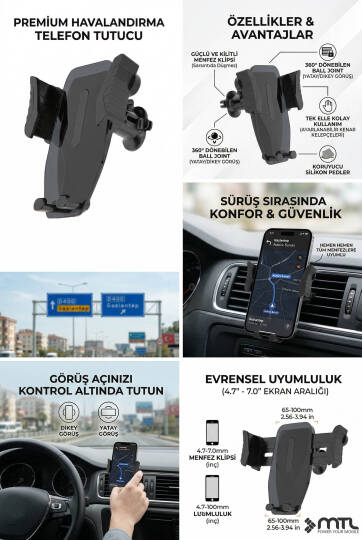 Araç İçi Dayanıklı Telefon Tutucu Havalandırma Izgarası Özel TasarımTek Elle Kullanım Evrensel Uyum - 3