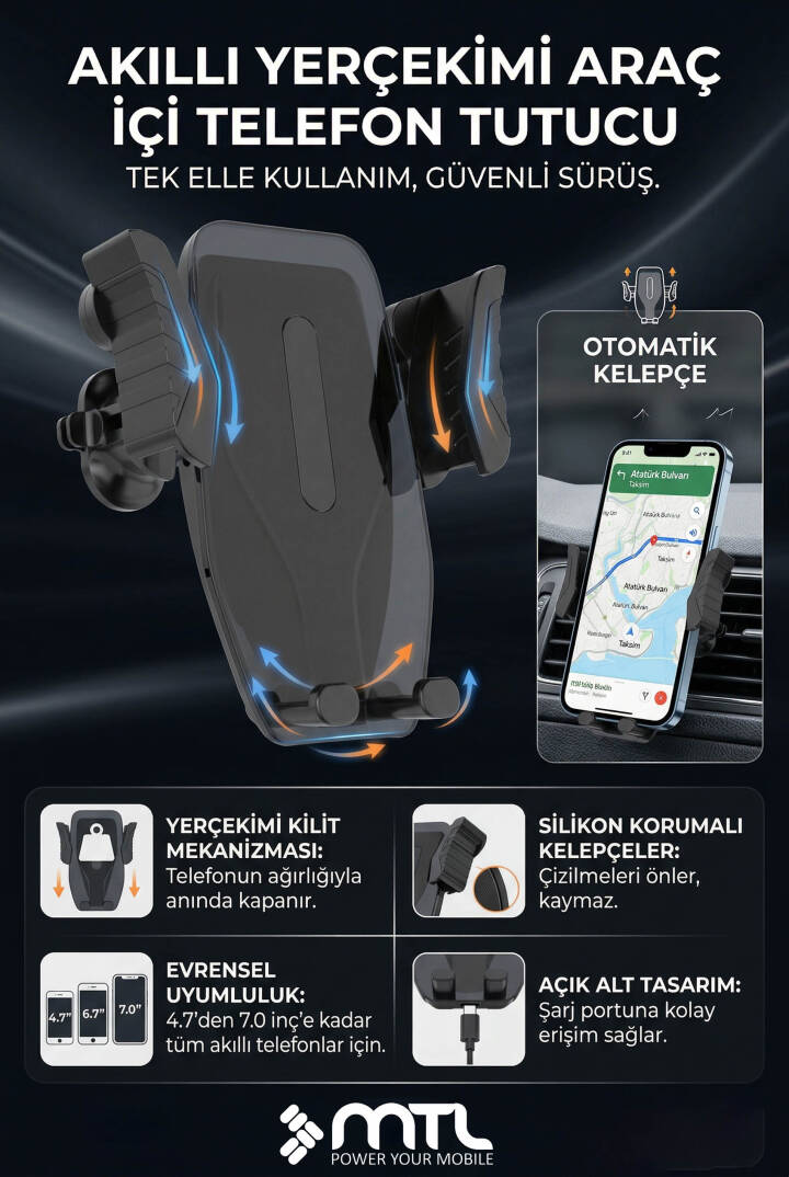 Araç İçi Dayanıklı Telefon Tutucu Havalandırma Izgarası Özel TasarımTek Elle Kullanım Evrensel Uyum - 4