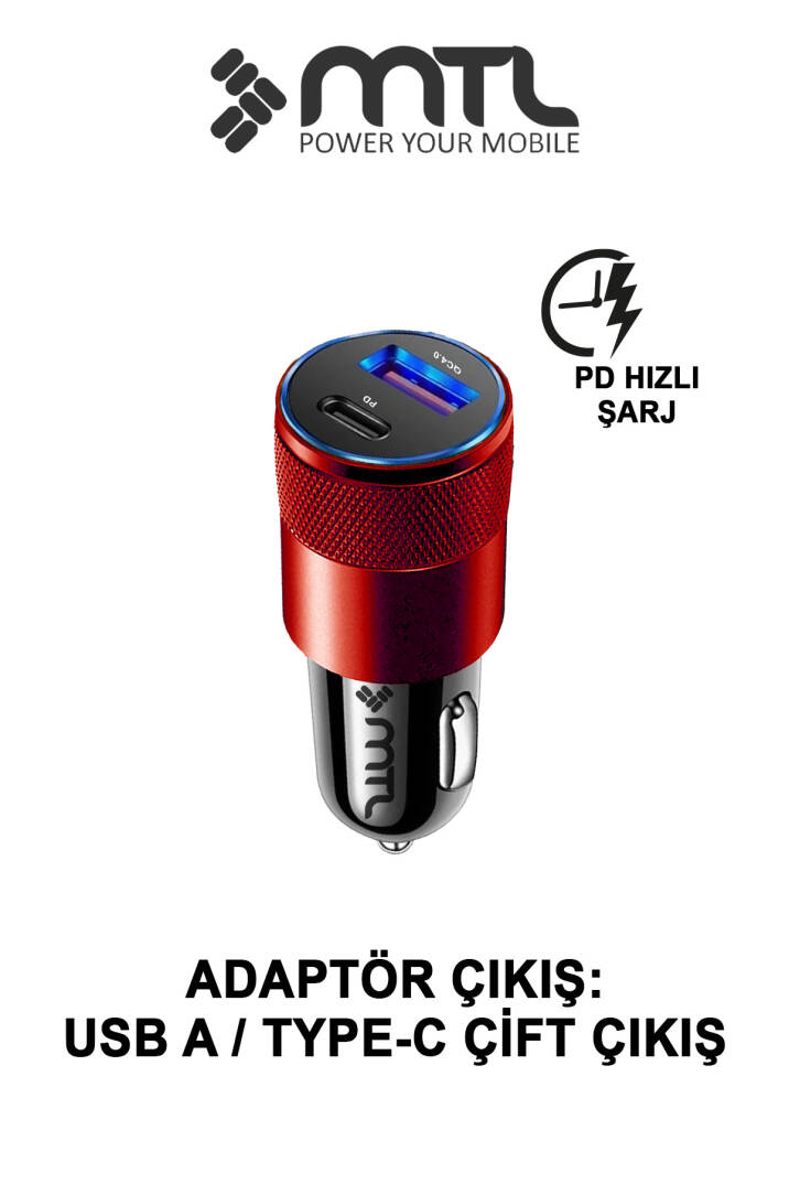 Araç Şarj Aleti Çakmaklık 38W Type-C | Type-C + USB Çift Portlu - Qualcomm QC 4.0 Desteği MT-A1835 - 2