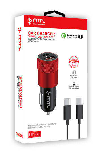 Araç Şarj Aleti Çakmaklık 38W Type-C | Type-C + USB Çift Portlu - Qualcomm QC 4.0 Desteği MT-A1835 - 7