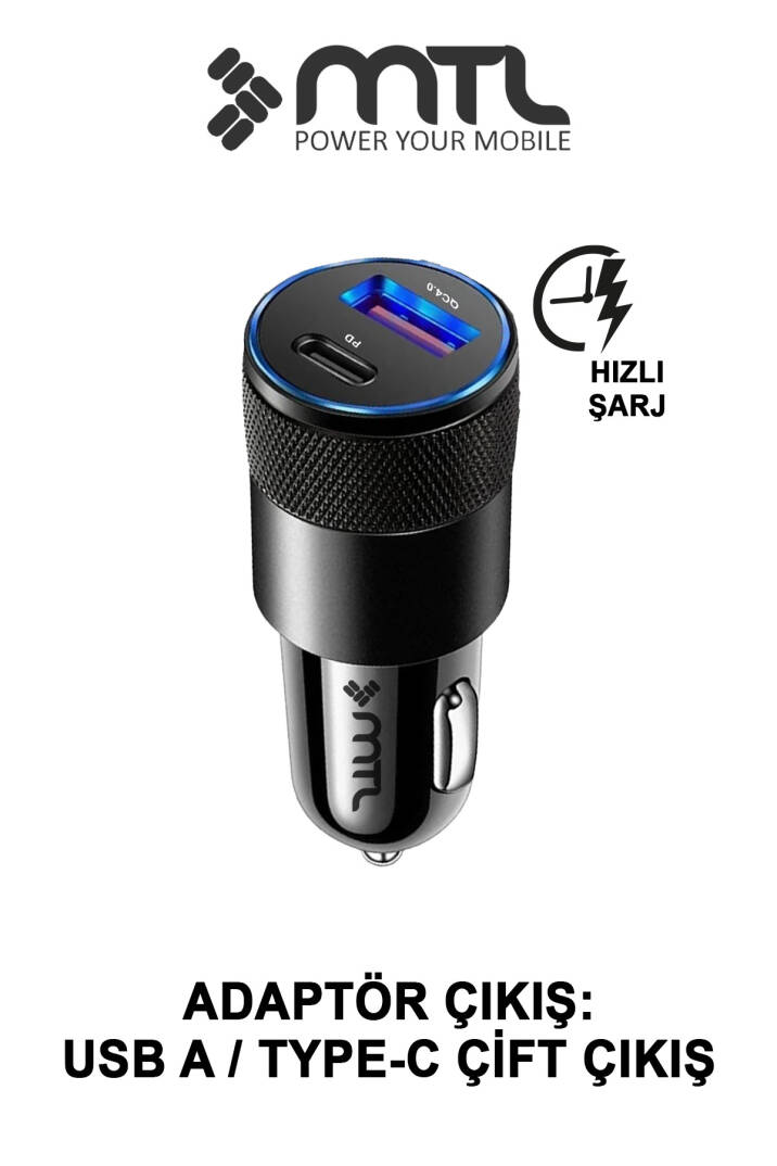 Araç Şarj Aleti Çakmaklık 38W Type-C + USB Çift Portlu - Qualcomm QC 4.0 Desteği MT-A1833 - 2