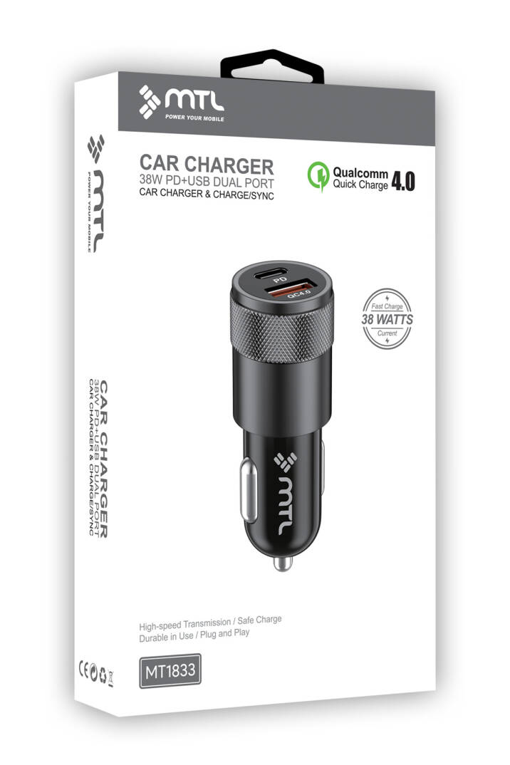 Araç Şarj Aleti Çakmaklık 38W Type-C + USB Çift Portlu - Qualcomm QC 4.0 Desteği MT-A1833 - 6