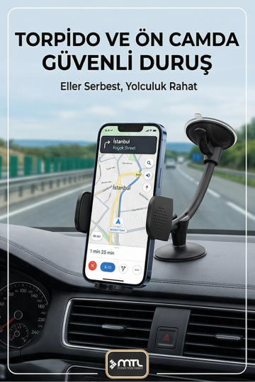 Extra Uzun Güçlü Esnek Kollu Dayanıklı Araç İçi Telefon Tutucu Otomatik Kilitli Güçlü Vantuz - 5