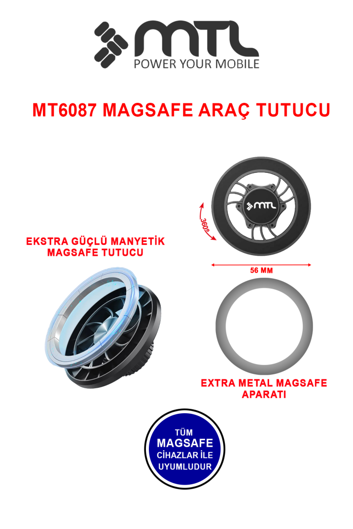 Güçlü Manyetik Araç İçi Telefon Tutucu 360° Döner Başlık Ekstra Güçlü Mıknatıs MagSafe Uyumlu MT6087 - 2
