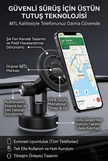 Güçlü Manyetik Araç İçi Telefon Tutucu 360° Döner Başlık Ekstra Güçlü Mıknatıs MagSafe Uyumlu MT6087 - 4