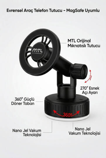 Güçlü Manyetik Araç İçi Telefon Tutucu 360° Döner Başlık Ekstra Güçlü Mıknatıs MagSafe Uyumlu MT6087 - 5
