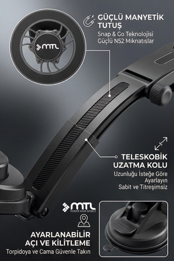 Güçlü Manyetik MagSafe Uyumlu Araç İçi Telefon Tutucu Dayanıklı ve Yapışkan Vantus 360° Döner Başlık - 3