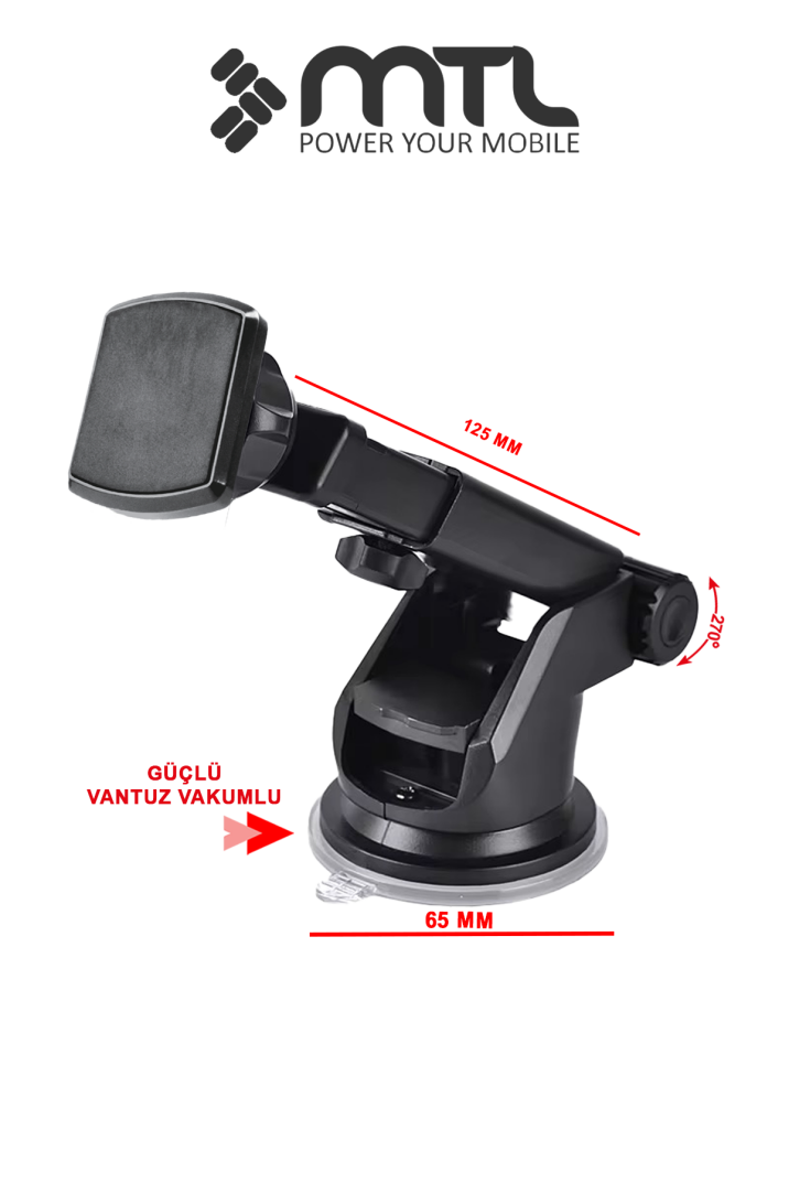 Güçlü Manyetik Teleskopik Kol Araç İçi Telefon Tutucu Çift Kilitli ve Dayanıklı Vantuz 360° MT6040 - 2