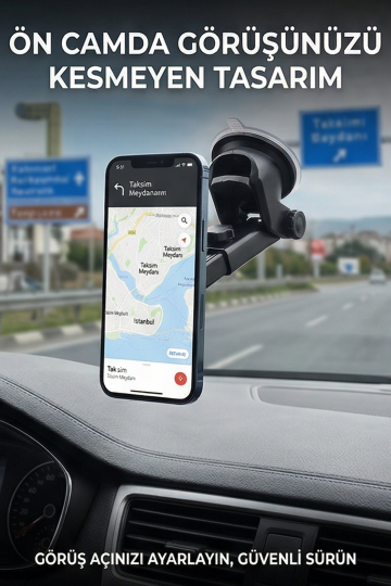 Güçlü Manyetik Teleskopik Kol Araç İçi Telefon Tutucu Çift Kilitli ve Dayanıklı Vantuz 360° MT6040 - 5