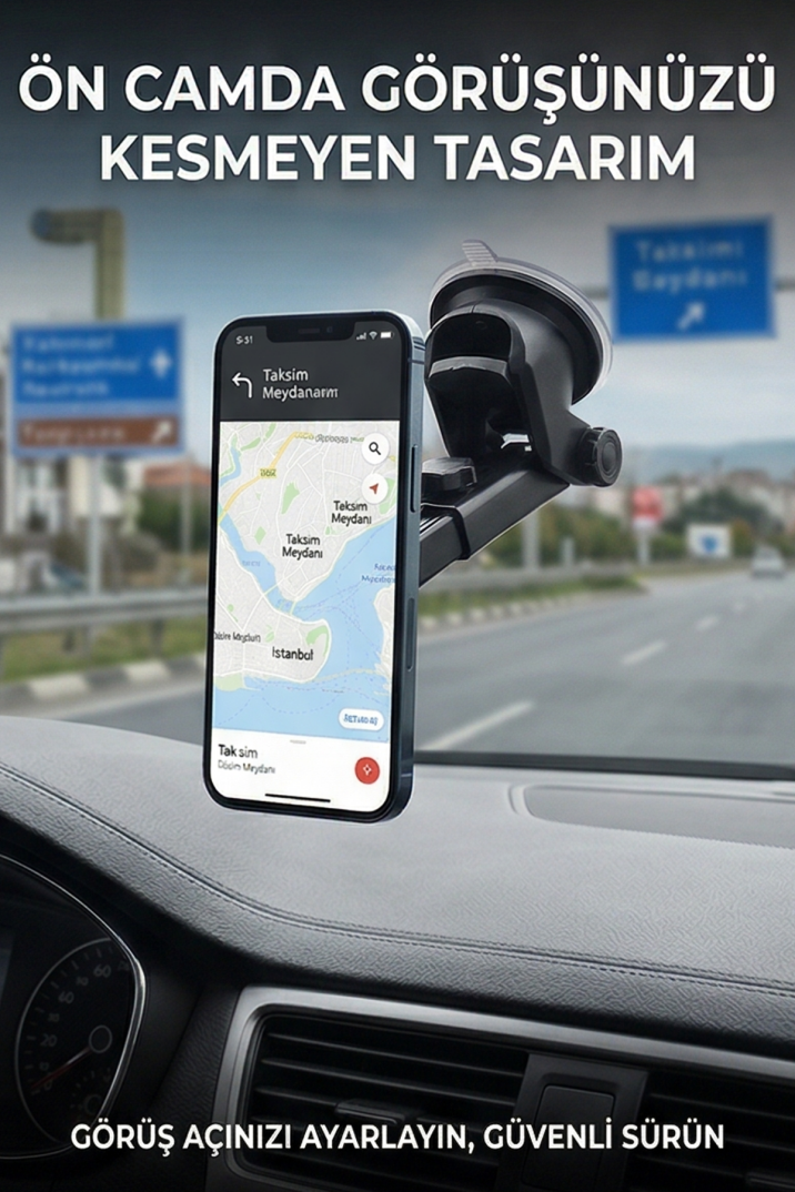 Güçlü Manyetik Teleskopik Kol Araç İçi Telefon Tutucu Çift Kilitli ve Dayanıklı Vantuz 360° MT6040 - 5