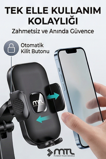 Güçlü Vantuzlu & Teleskopik Kollu Araç İçi Telefon Tutucu Otomatik Kilitli 360° Döner Başlık - 4