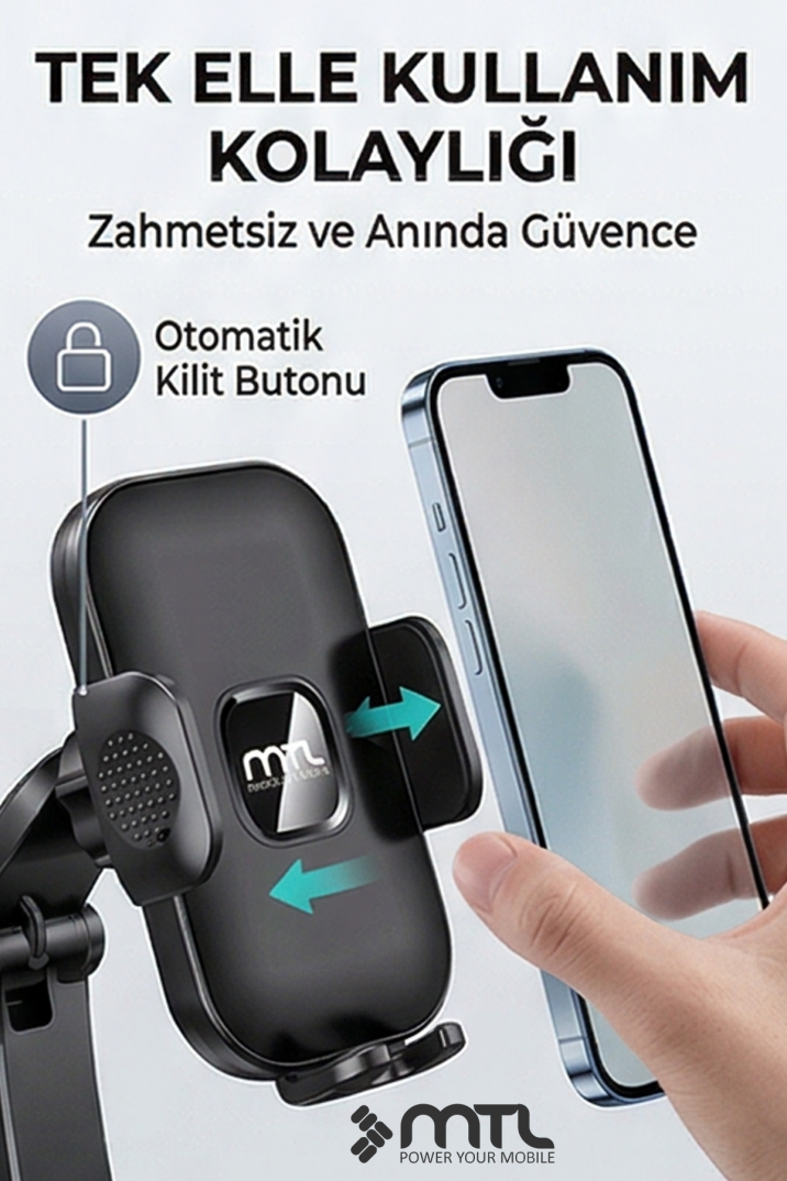 Güçlü Vantuzlu & Teleskopik Kollu Araç İçi Telefon Tutucu Otomatik Kilitli 360° Döner Başlık - 4