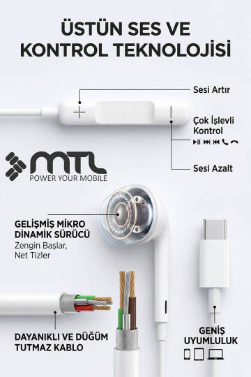 Honor Magic6 Pro Uyumlu Tak Çalıştır Stero Type-C Kulaklık MT293A - 4