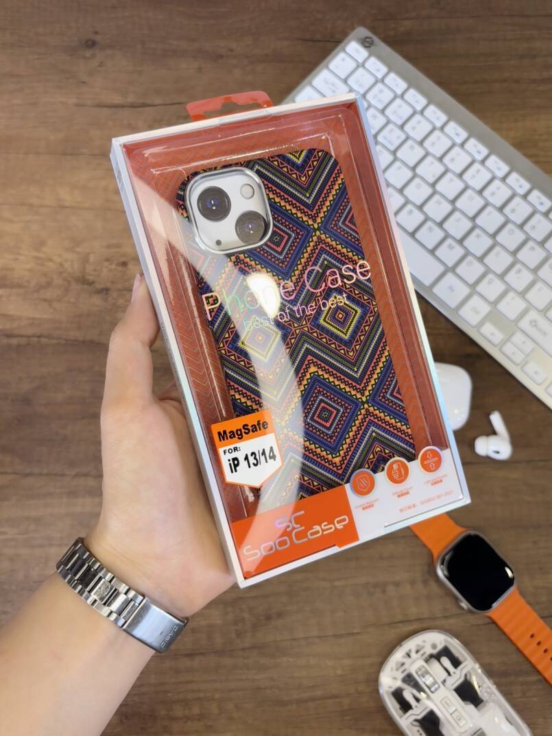 iPhone 13 / 14 Kılıf Etnik Desenli Örgü Görünümlü Magsafe Uyumlu Premium Kapak Kılıf SOO-900 - 10