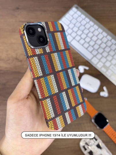 iPhone 13 / 14 Kılıf Etnik Desenli Örgü Görünümlü Magsafe Uyumlu Premium Kapak Kılıf SOO-900 - 16