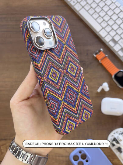 iPhone 13 Pro Max Kılıf Etnik Desenli Örgü Görünümlü Magsafe Uyumlu Premium Kapak Kılıf SOO-900 - 10