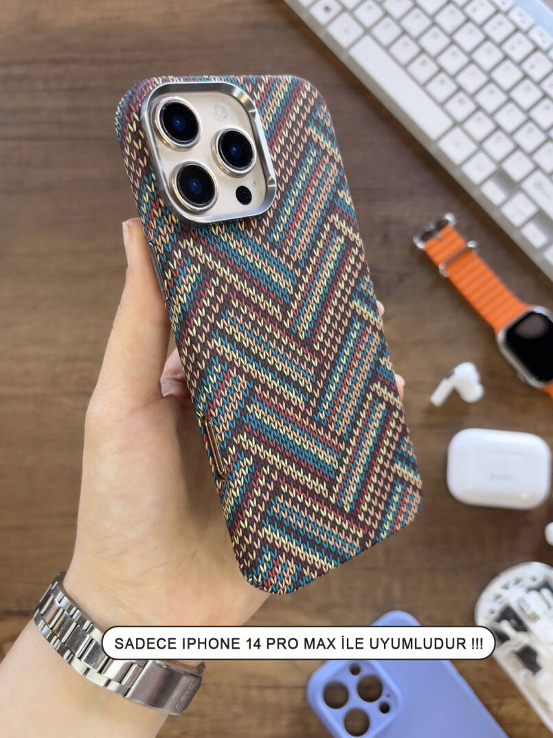 iPhone 14 Pro Max Kılıf Etnik Desenli Örgü Görünümlü Magsafe Uyumlu Premium Kapak Kılıf SOO-900 - 11