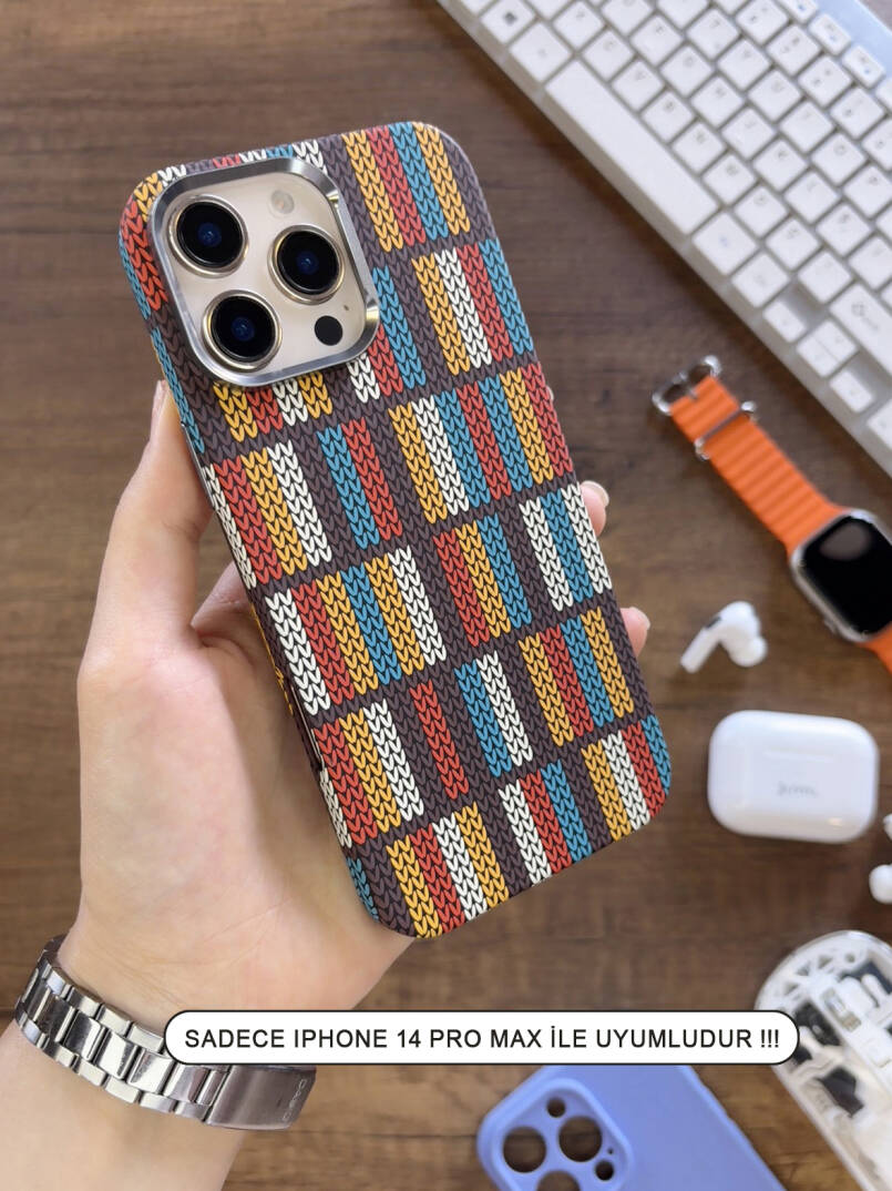 iPhone 14 Pro Max Kılıf Etnik Desenli Örgü Görünümlü Magsafe Uyumlu Premium Kapak Kılıf SOO-900 - 16