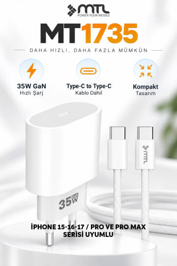 İPhone 15-16-17 / Pro ve Pro Max Serisi Uyumlu Gerçek 35W Gan Type-C Güvenli PD Hızlı Şarj Cihazı - 1