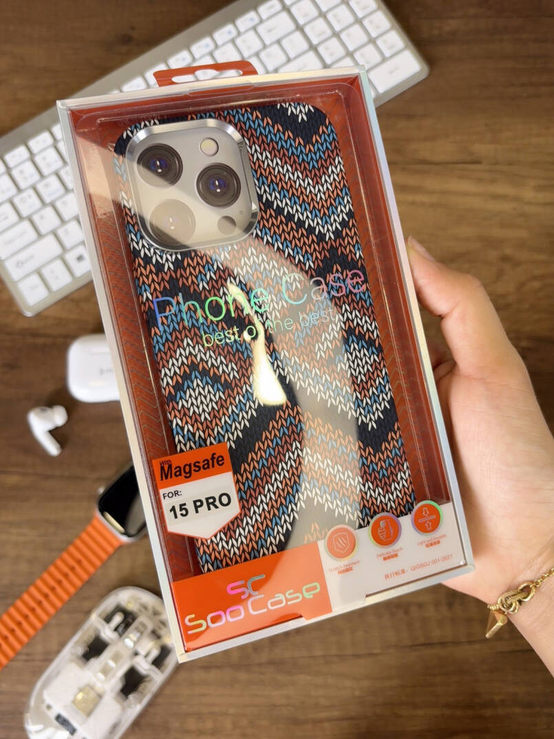 iPhone 15 Pro Kılıf Etnik Desenli Örgü Görünümlü Magsafe Uyumlu Premium Kapak Kılıf SOO-900 - 25