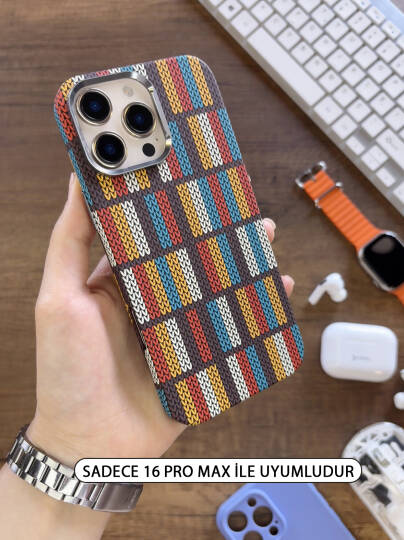 iPhone 16 Pro Max Kılıf Etnik Desenli Örgü Görünümlü Magsafe Uyumlu Premium Kapak Kılıf SOO-900 Etnik Örgü