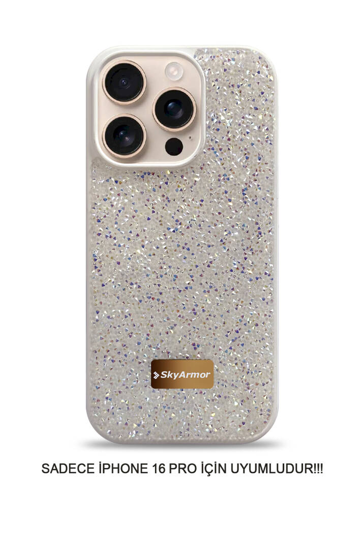 iPhone 16 Pro Uyumlu Kadife İç Yüzey Tasarımlı Taşlı Işıltılı Parlak Pırlanta Kılıf Dia Plus - 1