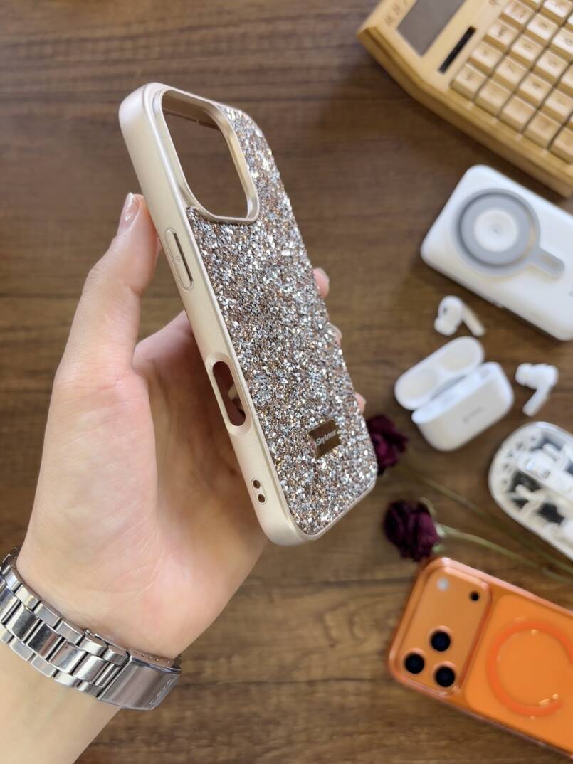 iPhone 16 Pro Uyumlu Kadife İç Yüzey Tasarımlı Taşlı Işıltılı Parlak Pırlanta Kılıf Dia Plus - 11