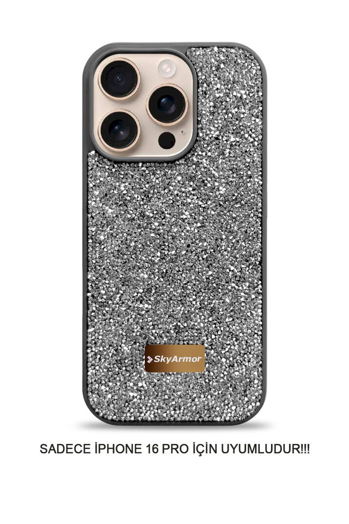 iPhone 16 Pro Uyumlu Kadife İç Yüzey Tasarımlı Taşlı Işıltılı Parlak Pırlanta Kılıf Dia Plus - 13