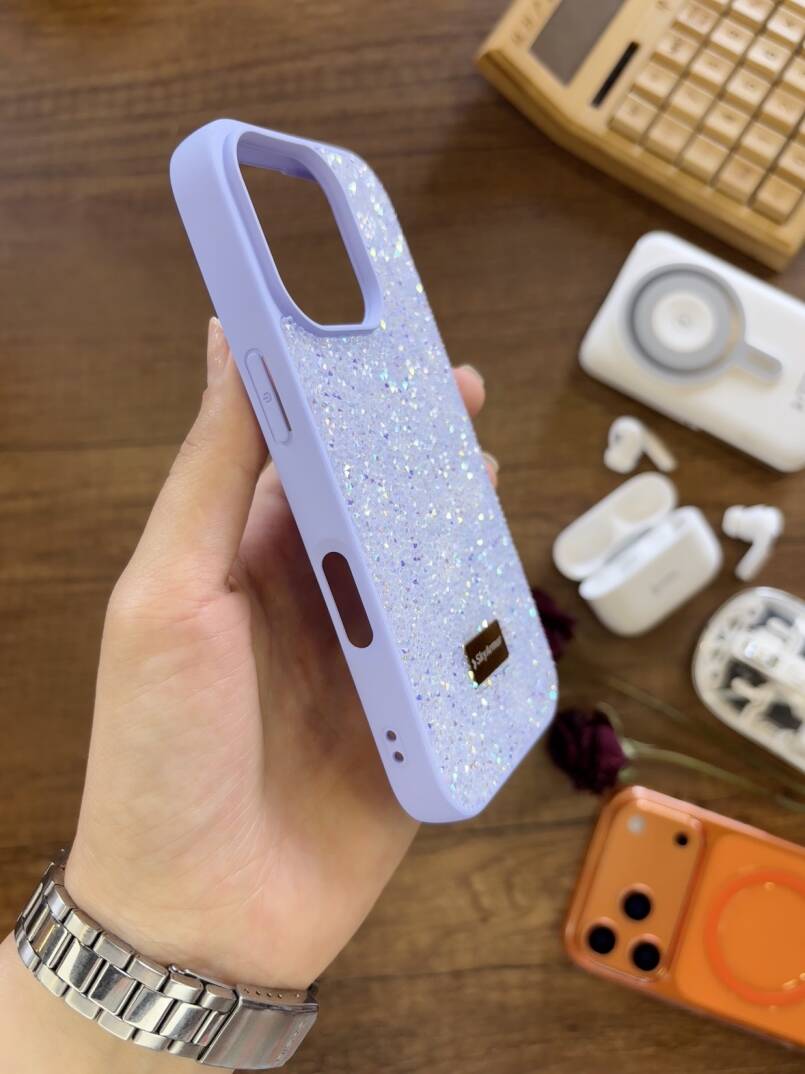 iPhone 16 Pro Uyumlu Kadife İç Yüzey Tasarımlı Taşlı Işıltılı Parlak Pırlanta Kılıf Dia Plus - 23
