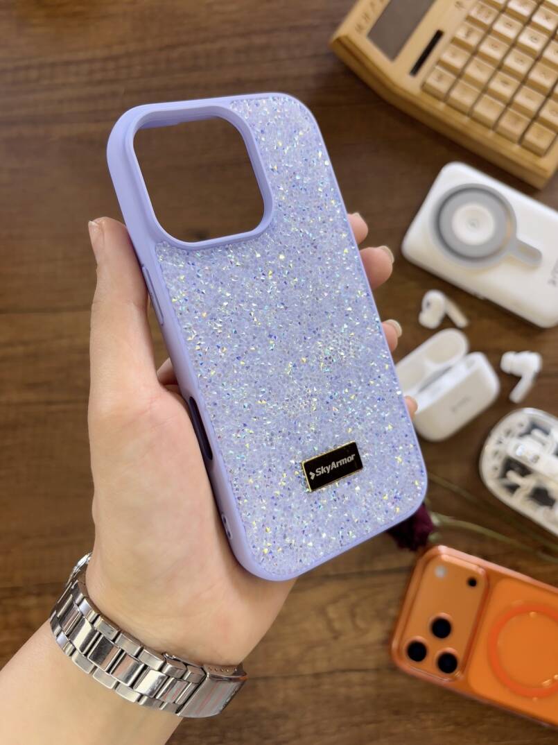 iPhone 16 Pro Uyumlu Kadife İç Yüzey Tasarımlı Taşlı Işıltılı Parlak Pırlanta Kılıf Dia Plus - 24