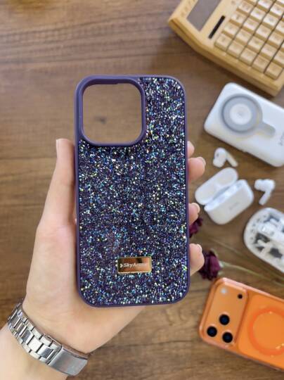 iPhone 16 Pro Uyumlu Kadife İç Yüzey Tasarımlı Taşlı Işıltılı Parlak Pırlanta Kılıf Dia Plus - 27