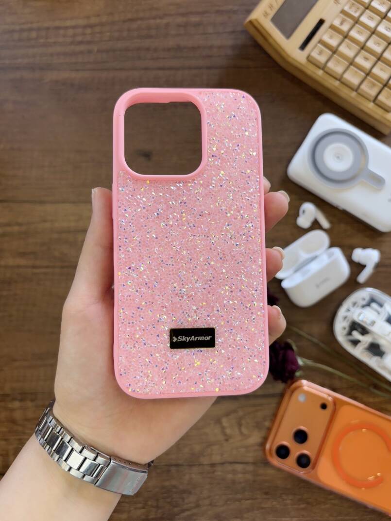 iPhone 16 Pro Uyumlu Kadife İç Yüzey Tasarımlı Taşlı Işıltılı Parlak Pırlanta Kılıf Dia Plus - 33