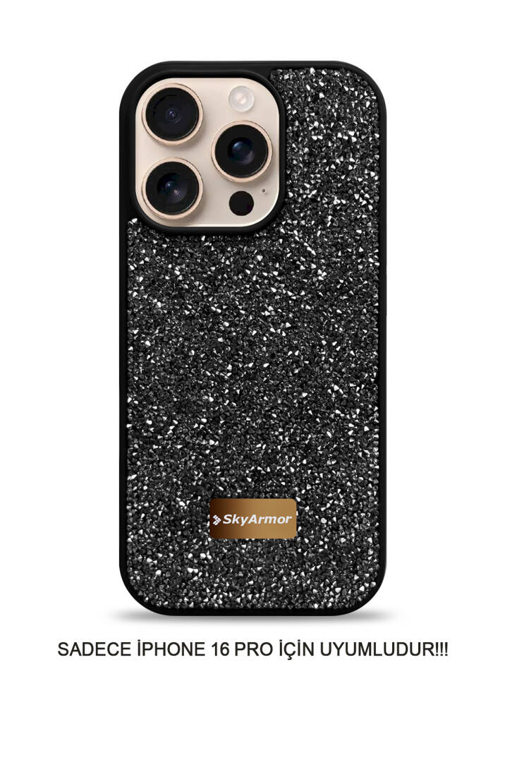 iPhone 16 Pro Uyumlu Kadife İç Yüzey Tasarımlı Taşlı Işıltılı Parlak Pırlanta Kılıf Dia Plus - 37