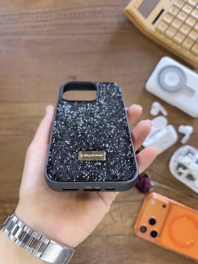 iPhone 16 Pro Uyumlu Kadife İç Yüzey Tasarımlı Taşlı Işıltılı Parlak Pırlanta Kılıf Dia Plus - 39