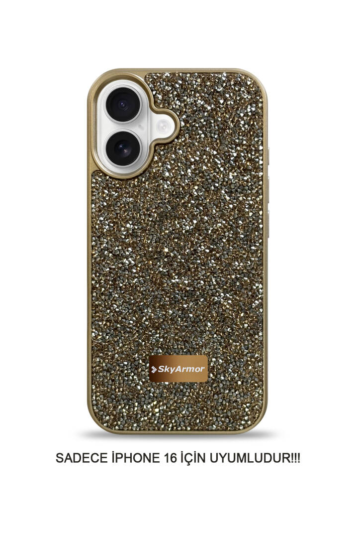 iPhone 16 Uyumlu Kadife İç Yüzey Tasarımlı Taşlı Işıltılı Parlak Pırlanta Kılıf Dia Plus - 7