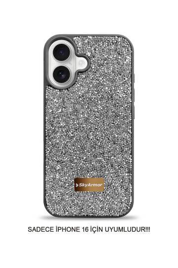 iPhone 16 Uyumlu Kadife İç Yüzey Tasarımlı Taşlı Işıltılı Parlak Pırlanta Kılıf Dia Plus - 12
