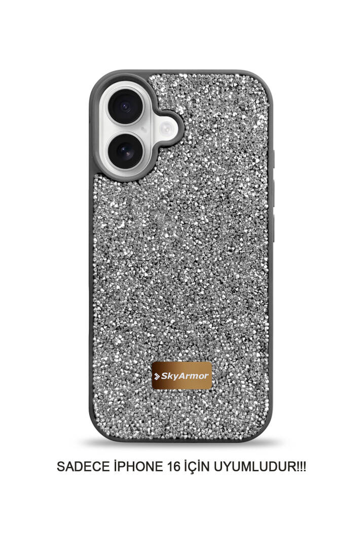 iPhone 16 Uyumlu Kadife İç Yüzey Tasarımlı Taşlı Işıltılı Parlak Pırlanta Kılıf Dia Plus - 12